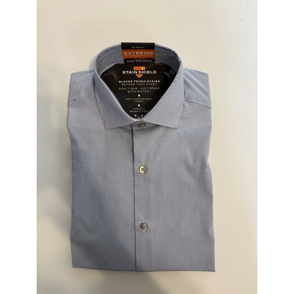 Van Heusen Extreme Stain Defense Dress Shirt, S, 14-14.5, 32/33, Blue Silver - Picture 1 of 3